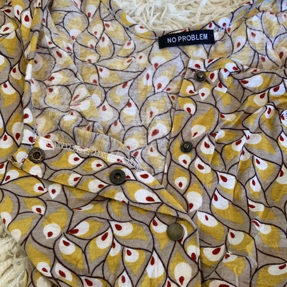 Gold Mini Romper Dress, gathered at shoulders & waist, Easy Front Opening - Picture 9 of 16